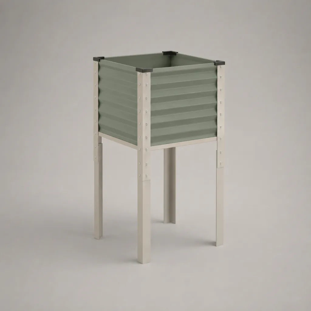 Jardinière surélevée carrée en acier galvanisé vert sauge, 40 × 40 × 80 cm