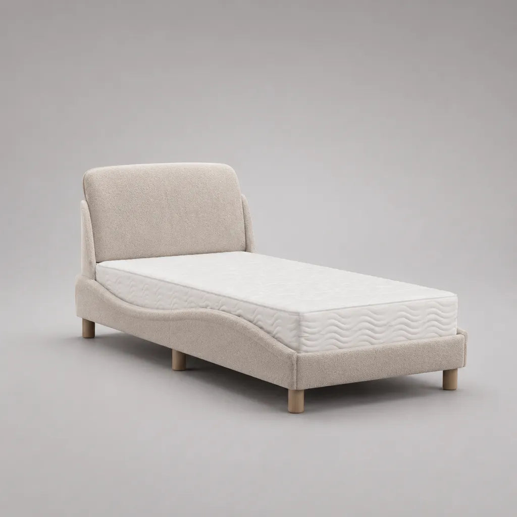 Kit de lit rembourré avec matelas et rousseur, couchage 90 × 200 cm, blanc cassé et nature