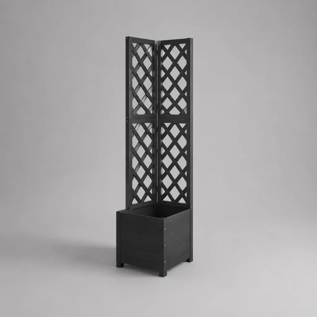 Jardinière carrée en bois avec treillis, Noire, 40 × 40 × 136 cm