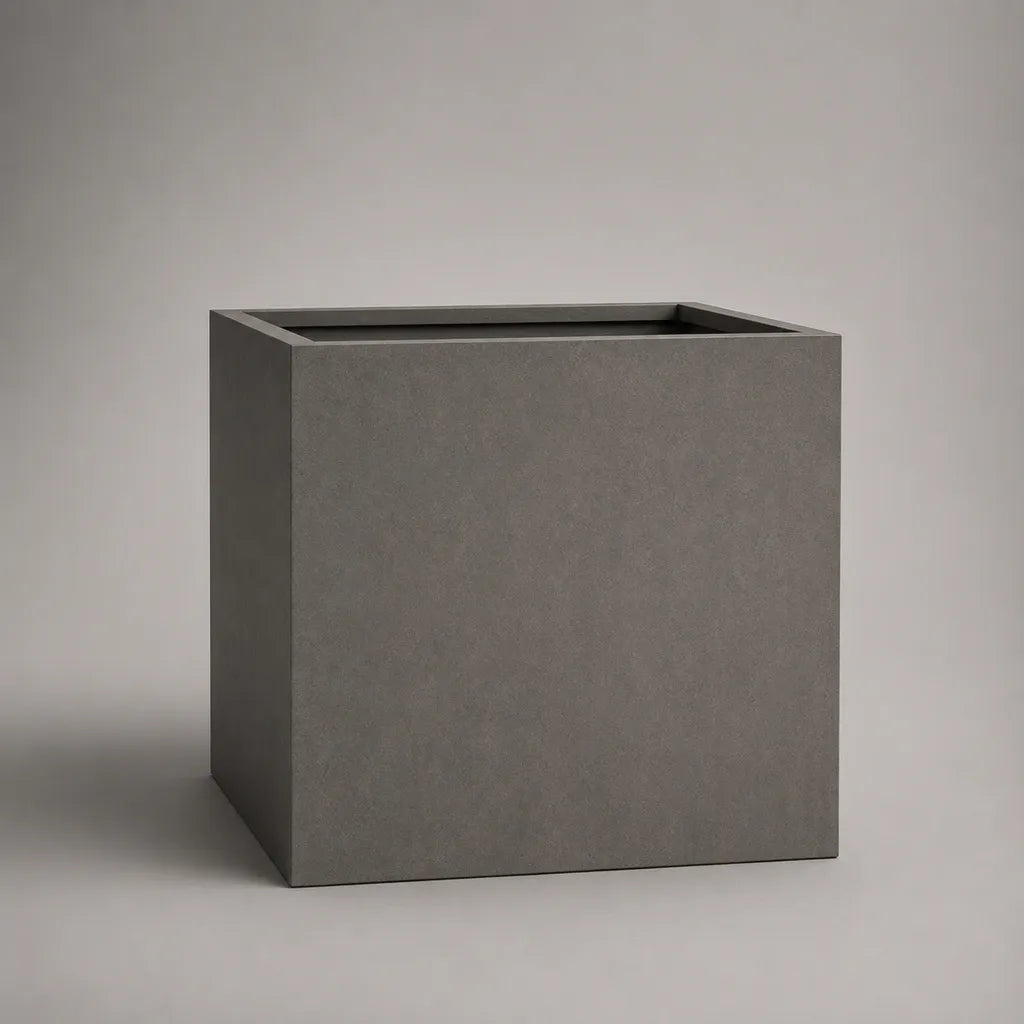 Pot de fleurs carré en composite ciment et fibre de verre gris anthracite, 50 × 50 × 50 cm