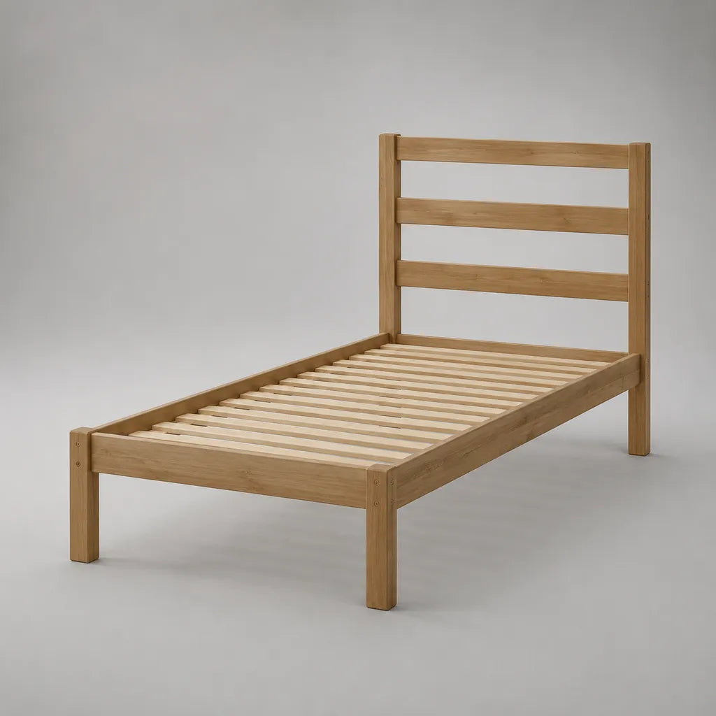 Lit simple en bois massif de pin avec rousseur, brun naturel, planche 90 × 200 cm