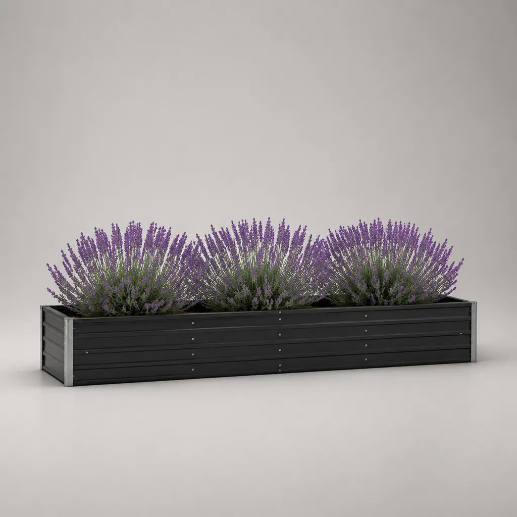 Jardinière Rectangulaire surélevée en acier anthracite et gris, 200 × 40 × 40 cm