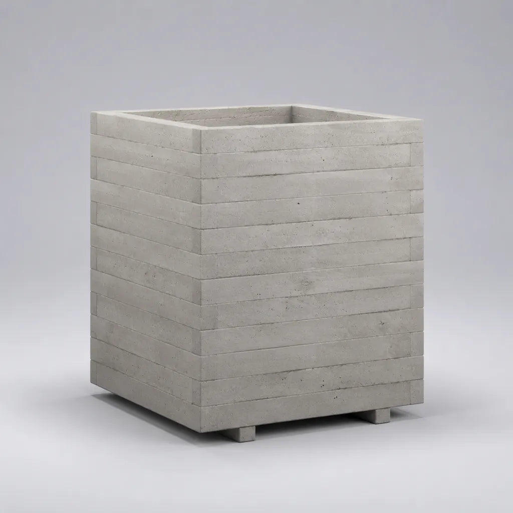 Pot de fleurs carré sur pieds en béton gris clair, 50 × 50 × 60 cm
