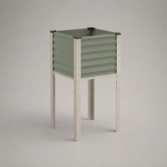 Jardinière surélevée carrée en acier galvanisé vert sauge, 40 × 40 × 80 cm
