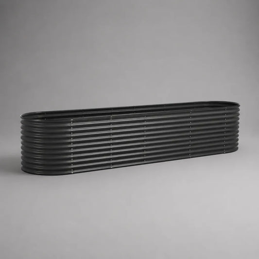Bac potager surélevé ovale sans fond en acier galvanisé thermolaqué noir, 180 × 60 × 45 cm