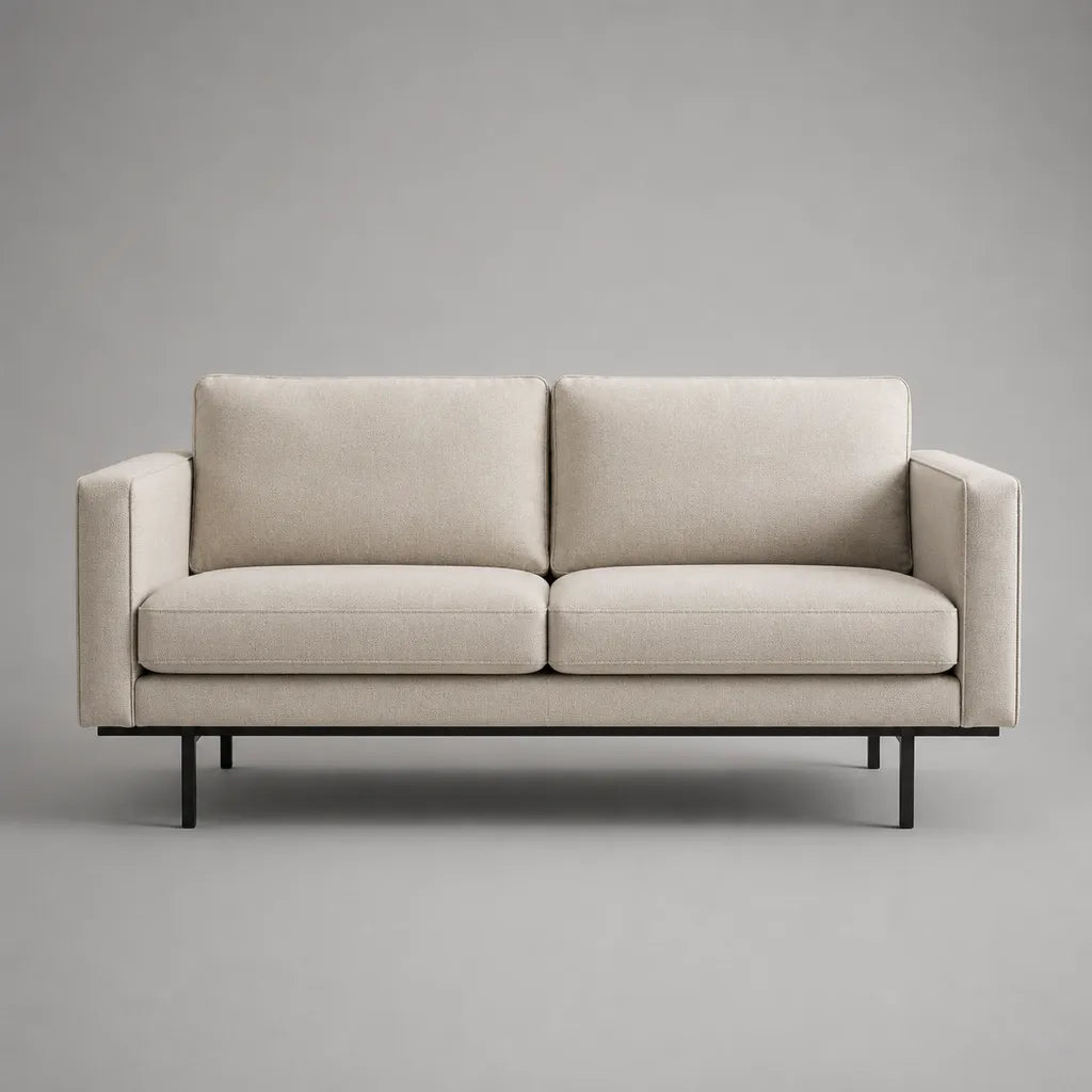 Canapé 2 places en tissu et acier, beige/noir, 180 × 82 × 83 cm