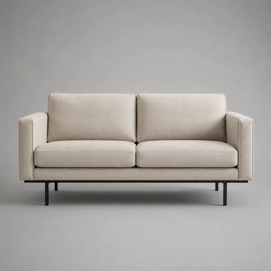 Canapé 2 places en tissu et acier, beige/noir, 180 × 82 × 83 cm