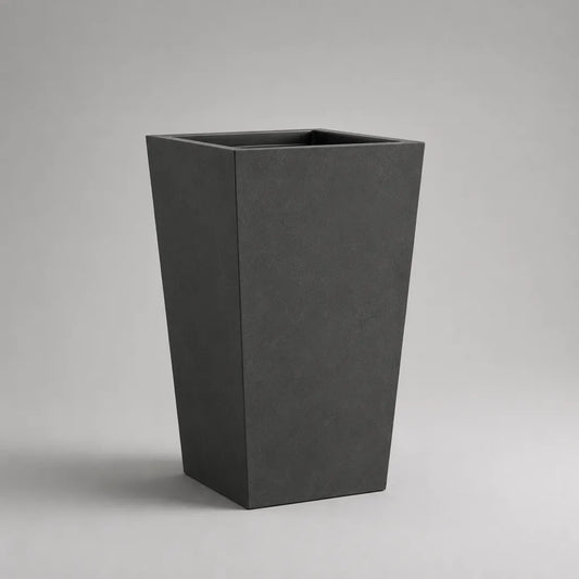 Pot de fleurs peau en composite de fibres de terre et de poudre mine, carré conique, gris anthracite, 40 × 40 × 75 cm