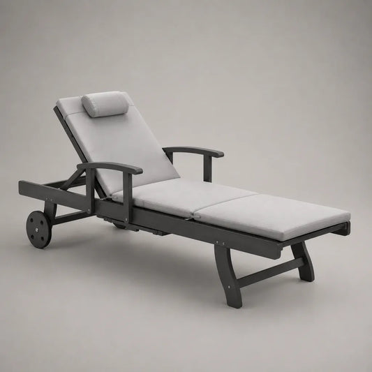 Bain de soleil incluable rectangulaire en acacia massif avec cousin en polyester, anthracite et gris clair, 200 × 70 × 85 cm