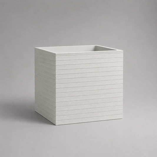 Pot de fleurs carré en résine polyester renforcé de fibres de terre, blanc strié, 40 × 40 × 45 cm