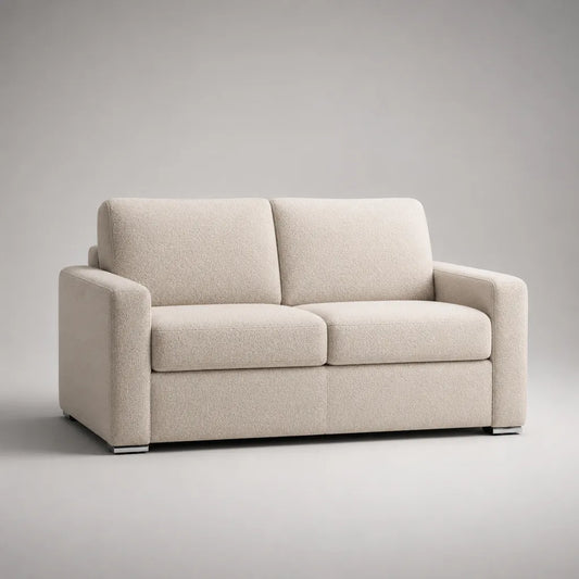 Canapé 2 places avec revêtement Bouclé et rembourrage en mousse, blanc cassé, 160 × 88 × 90 cm