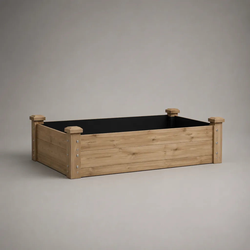 Bac potager surélevé rectangulaire en bois avec géotextile noir, marron, 120 × 60 × 40 cm