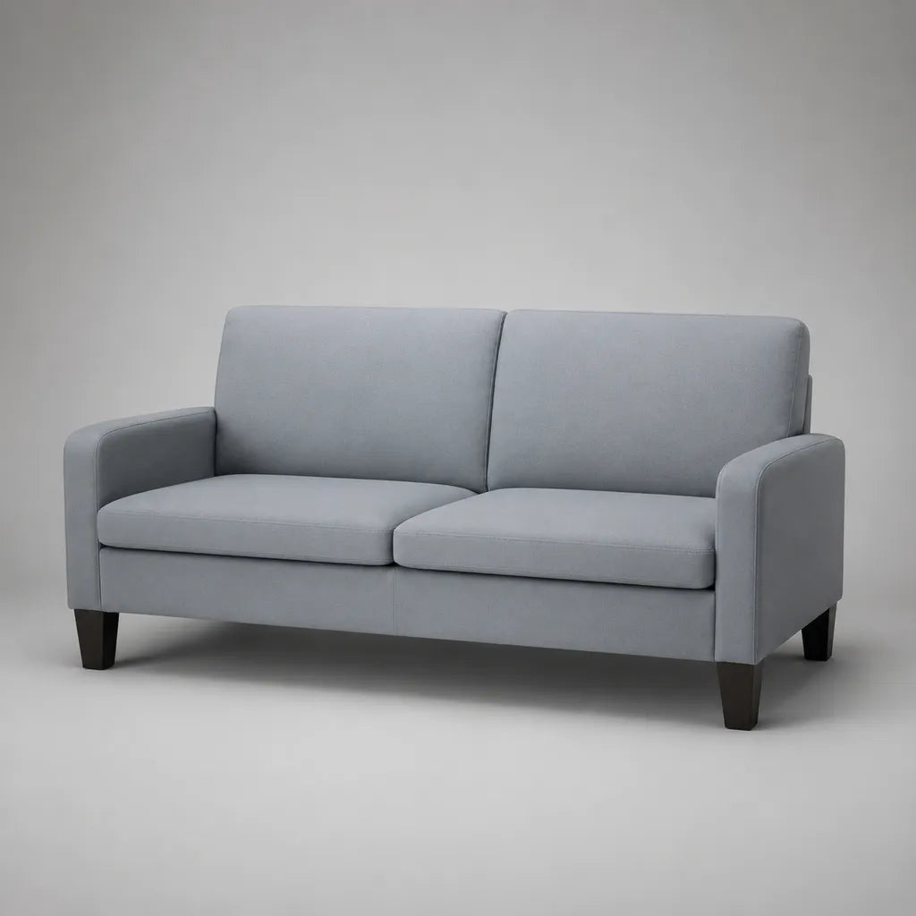 Canapé 2 places en bois avec housse en microfibre et accoudoirs droits, gris clair, 156 × 82 × 84 cm