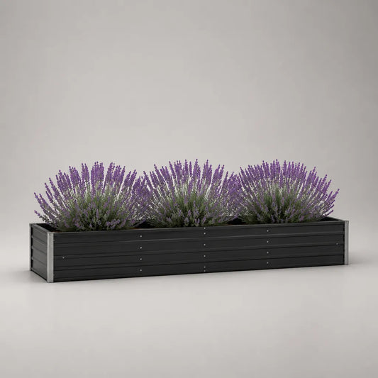 Jardinière Rectangulaire surélevée en acier anthracite et gris, 200 × 40 × 40 cm