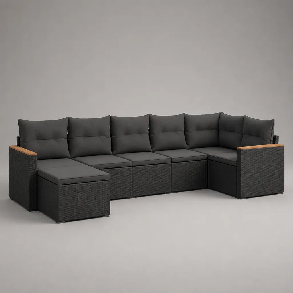 Canapé de jardin modulable 8 pièces 7 places en résis tée soumise PE et acier avec cousins gris anthracite, 340 × 170 × 75 cm